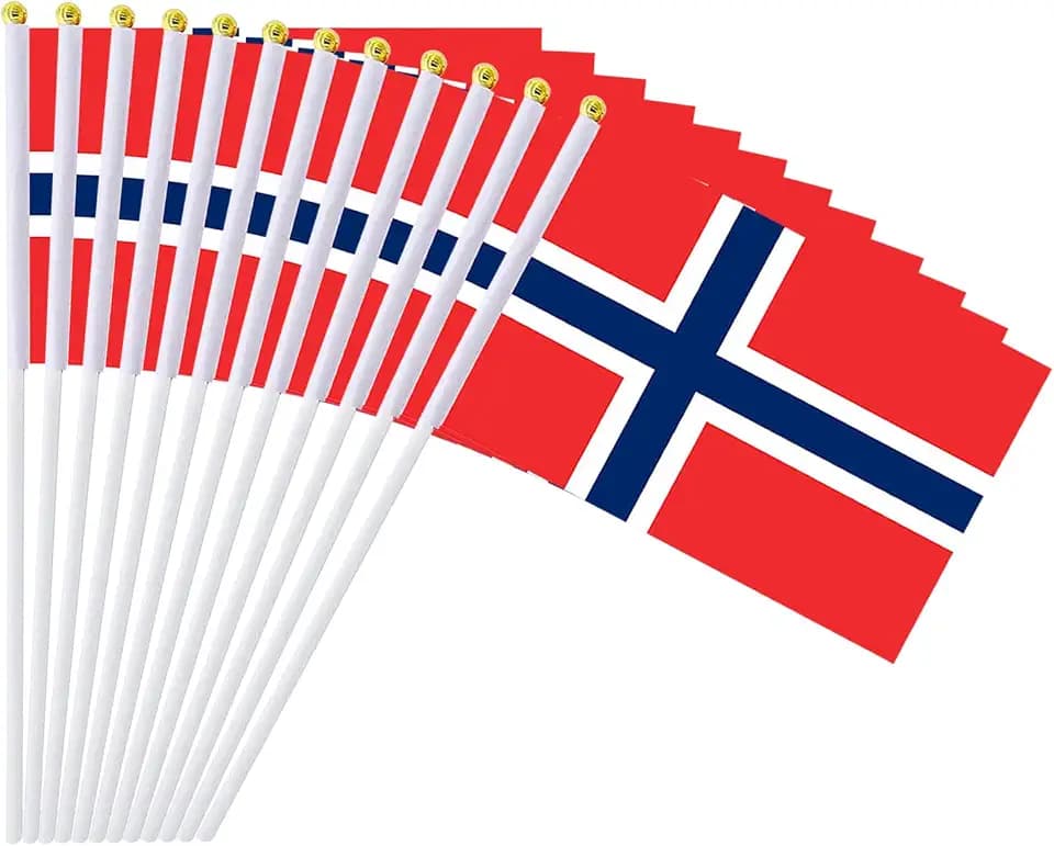 mflagperft Norway Flags on Stick 12 Pack, Small Handheld Norwegian Flag