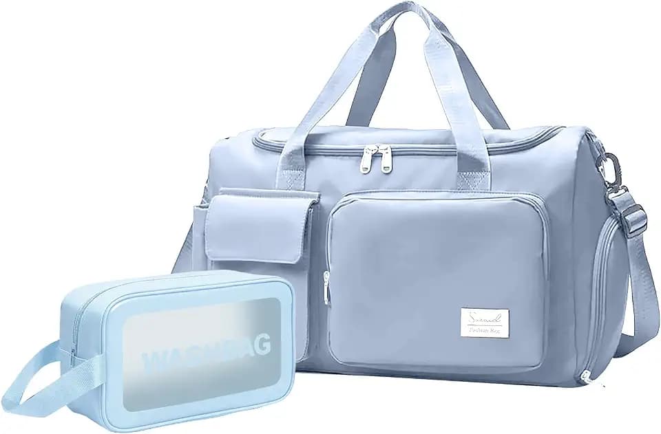 Suruid Gym Bag with Toiletry Bag, Sports Duffle Bag for Women, Blue