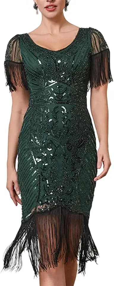 Women Tassel Fringed Mesh Sequin Dress Birthday Party Dresses Midi Cocktail Evening Dresses