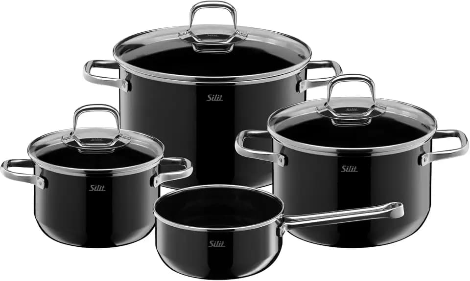 Silit Elegance Line Topfset Induktion 4-teilig, Kochtopf Set mit Glasdeckel, Silargan Funktionskeramik, Induktions Töpfe Set nickelfrei