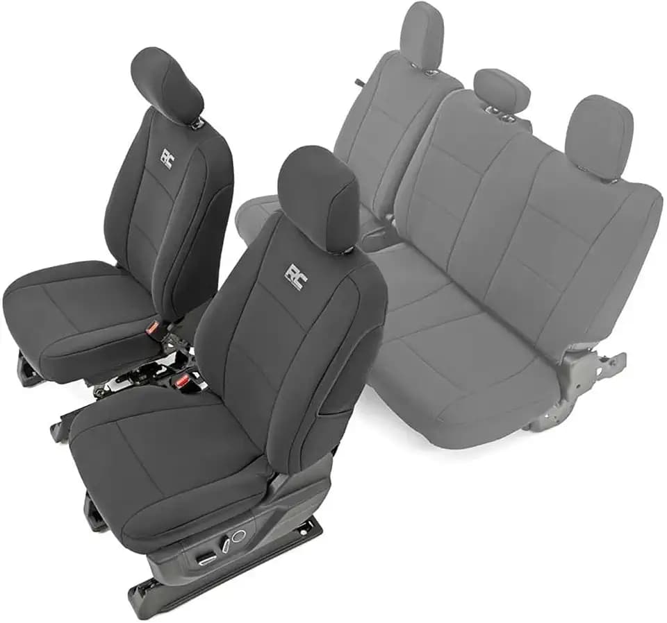 Rough Country Neoprene Seat Covers for 15-22 F-150 |17-22 Super Duty - 91016,Black, Front