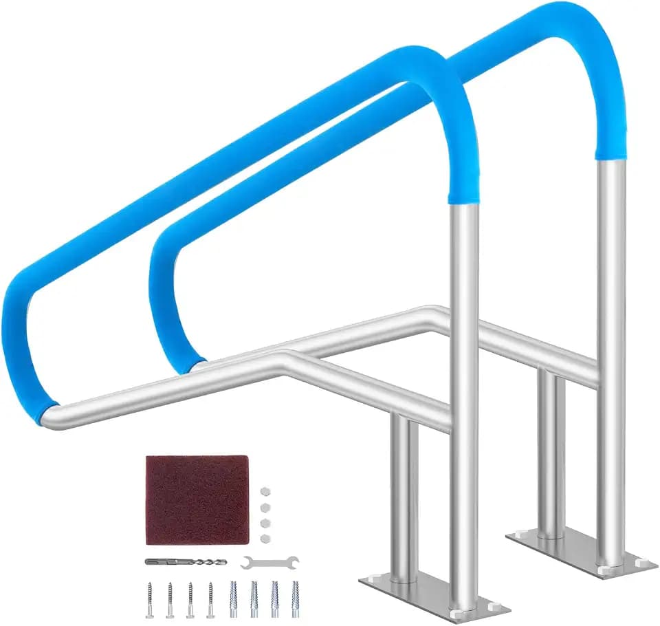 VEVOR Pool Handrail, 2 PCS 55 x 32 inch Railing, Stainless Steel with Base Plate for Indoor/Outdoor, Rust-Proof Grab Bar w/Grip Cover&Accessories for Decks/Spas