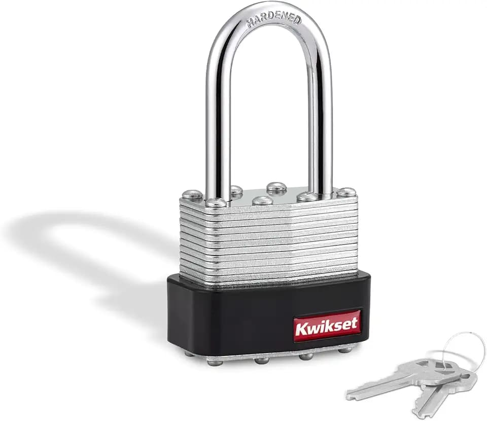 Kwikset Laminated Steel Padlock with Hardened Steel Shackle, 1-Pack, Silver