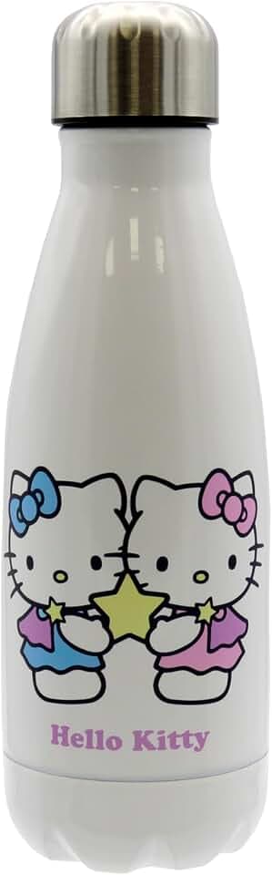 CYPBRANDS Hello Kitty, Sanrio, Flasche, Wasserflasche, Kanister, Trinkflasche, Horoskop, Zwillinge, 550 ml, Weiß, offizielles Produkt