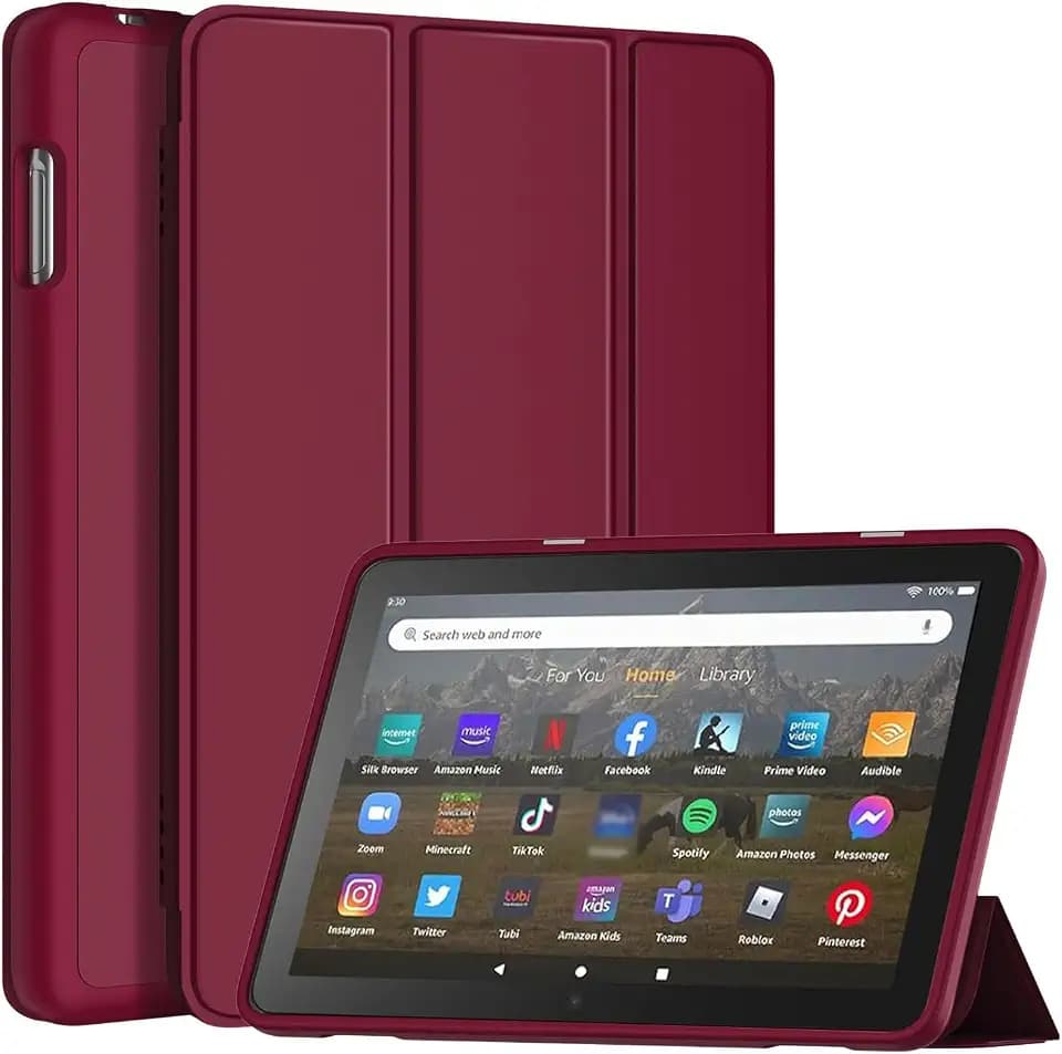 All-New 8inTablet Case, Smart Trifold Stand Case with Hard PC Back and Auto Wake/Sleep,red