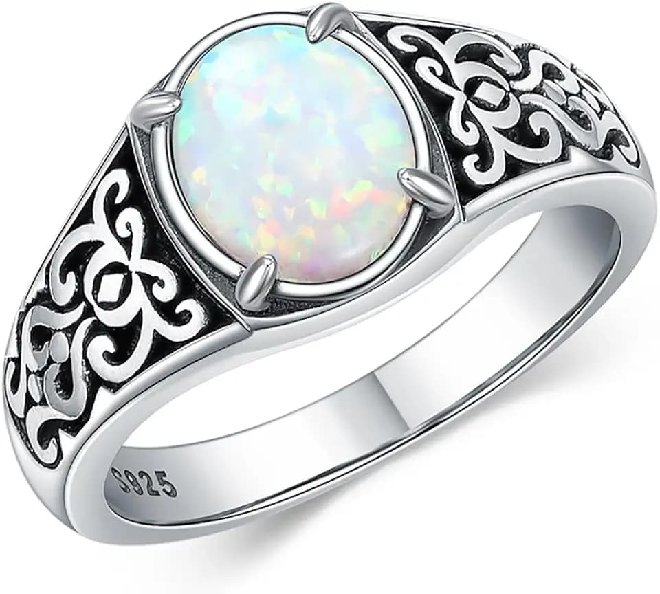 Mens Women White Opal Rings,925 Sterling Silver Opal Ring for Men Opal Engagement Rings for women Mens Opal Ring for men Women Jewelry Gift for Women men-1