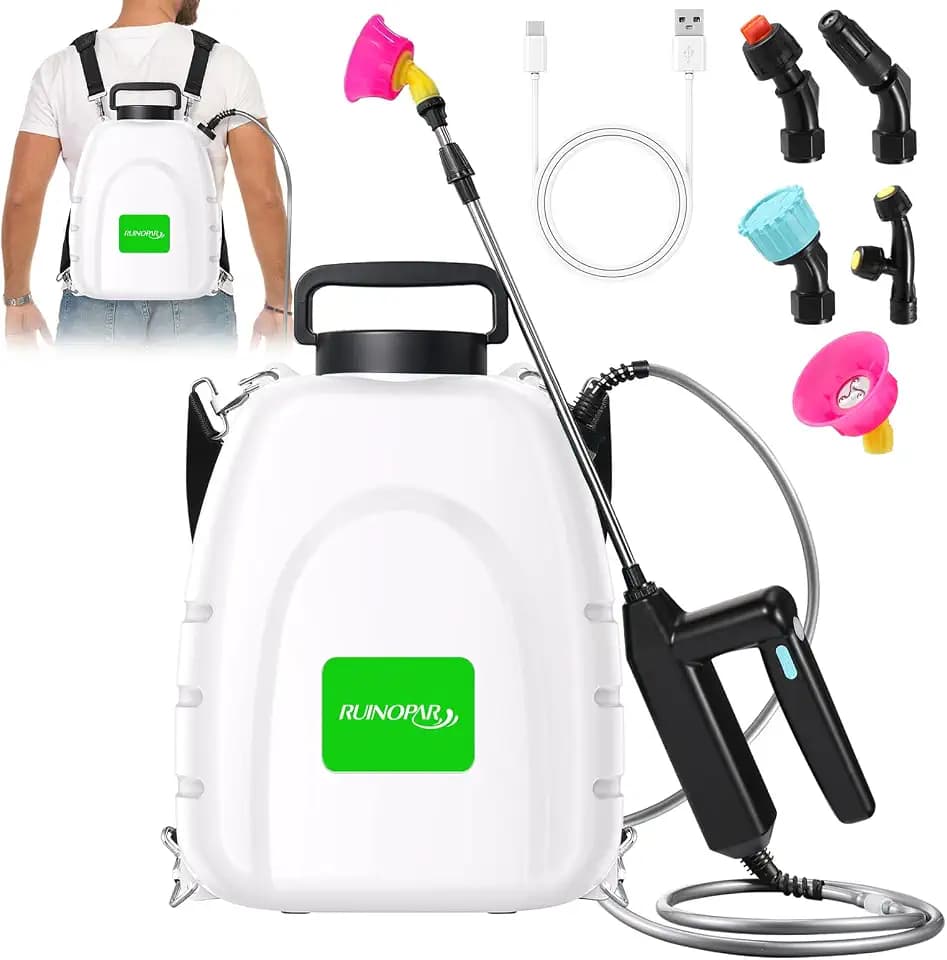 Battery Powered Sprayer 3.2 Gallon,Powerful Electric Sprayer with 5 Mist Nozzles, Rechargeable Handle, 41 in Retractable Wand, Adjustable Shouder Strap, for Weed Lawn Yard,Gardening,Cleaning