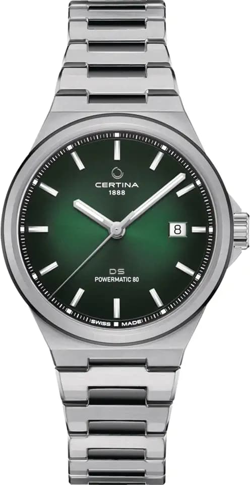 Certina, Unisex, DS-7 Powermatic 80, Stainless Steel, Swiss Automatic, Watch, Green, Stainless Steel, 10, (C0434072209100)