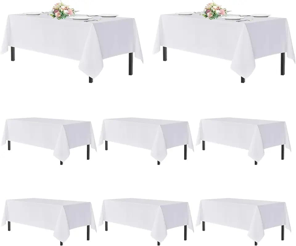 sancua White Tablecloths for 8 Foot Rectangle Tables, 8 Pack 60x120 Inch