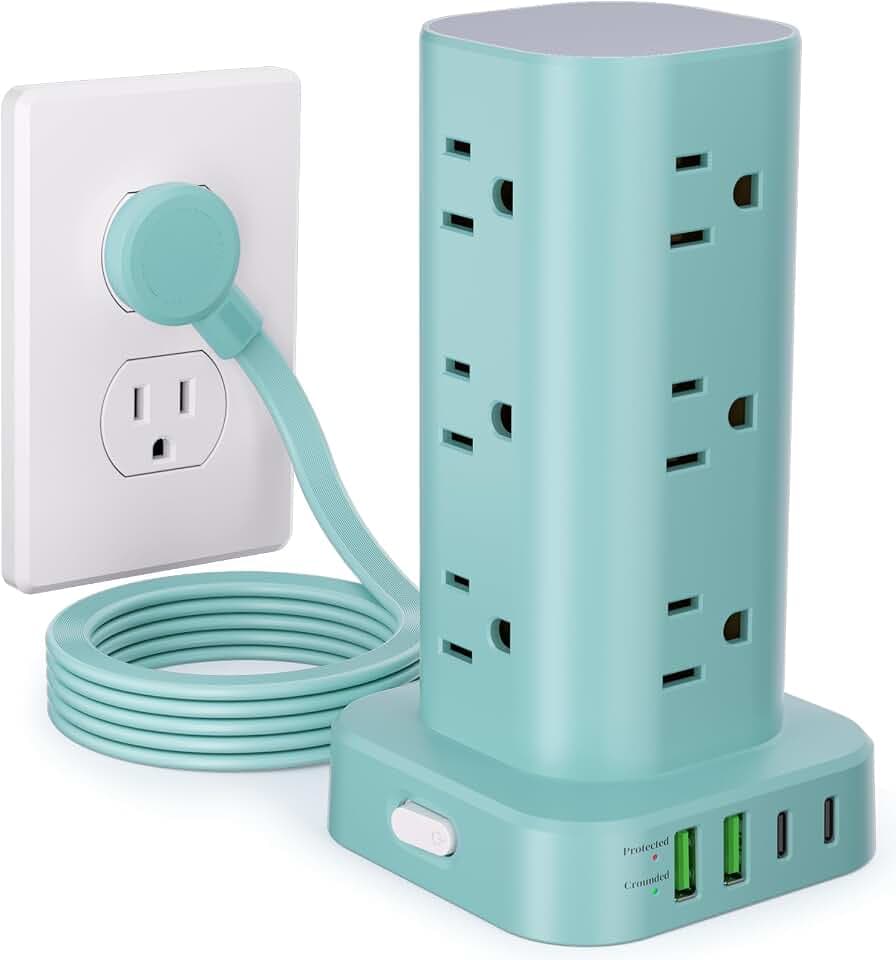 6FT Power Strip Tower Surge Protector, 12 Wide Spaced Outlets, 4 USB