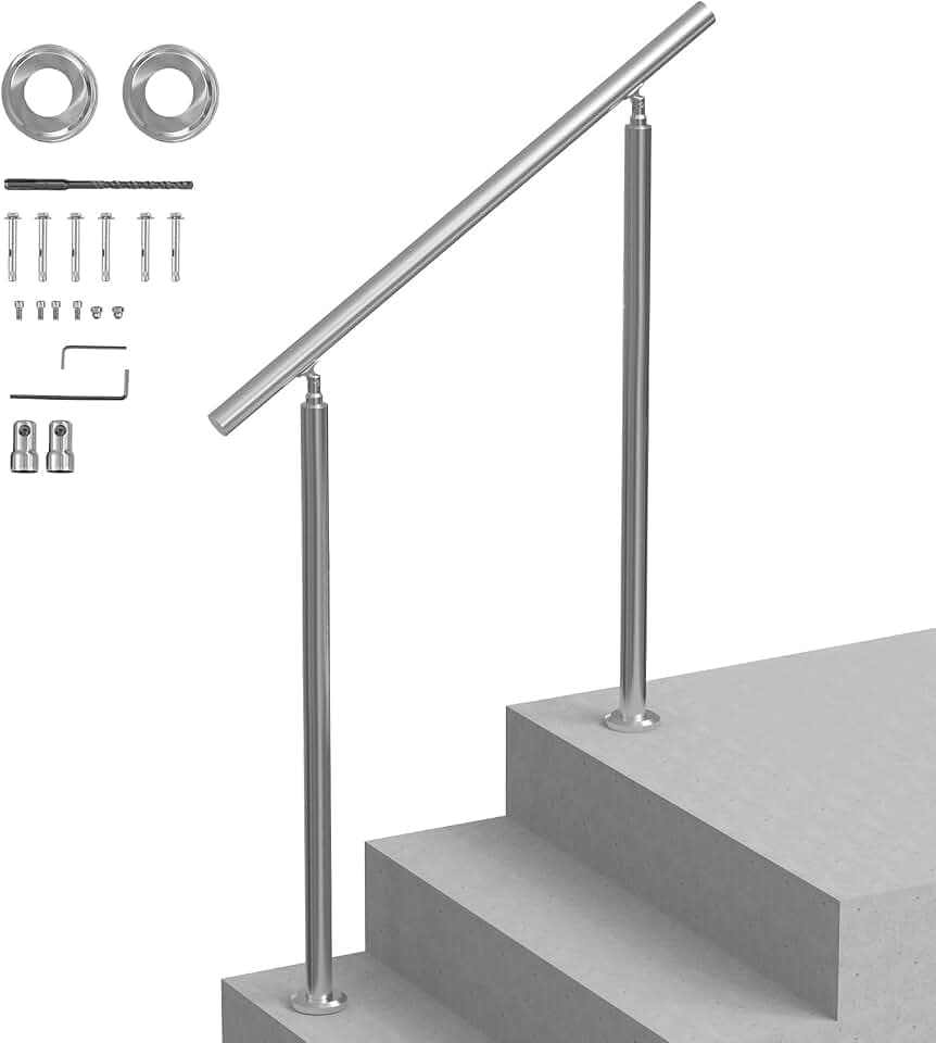 VEVOR Handläufe für Außentreppen, 100 cm langes Treppenhandlauf-Set, Übergangsgeländer aus Edelstahl mit Montagesatz, doppelsäulige Treppenhandläufe für Senioren, Veranda und Terrasse