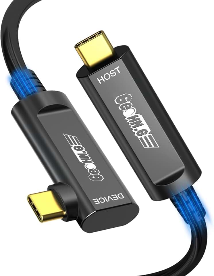 USB C auf USB C Glasfaserkabel 15M, 10Gbps Winkel USB 3.2 Gen2 Kabel mit German SiliconLine Chip, Fernübertragung für Machine Vision, Logitech 4K Kamera, VR/AR, Videokonferenz und Industrie-Systeme