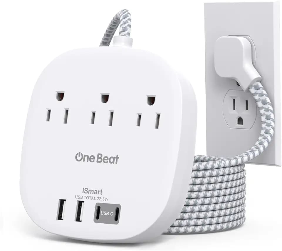 22.5W/4.5A Surge Protector Power Strip for Travel, Flat Plug Extension Cord