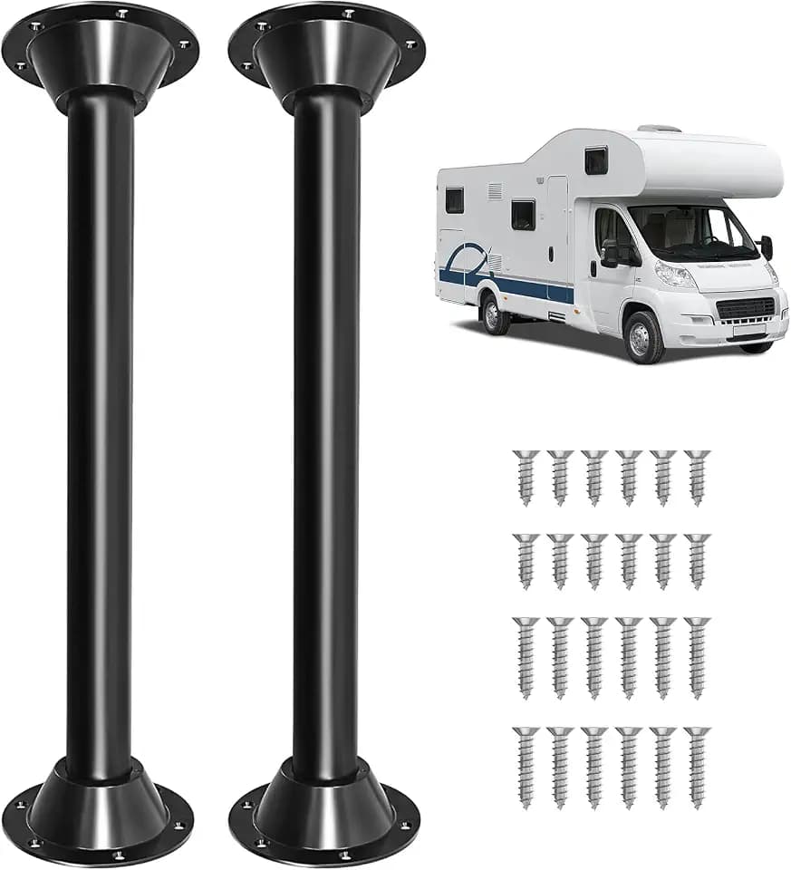 27‘’ RV Table Leg and Base Mount Set, Camper Table Legs and Base Mounting Kit - Black Matte Finish, Fit for Camper, Trailer, Boat, Yard, Including 2 Legs & 4 Bases