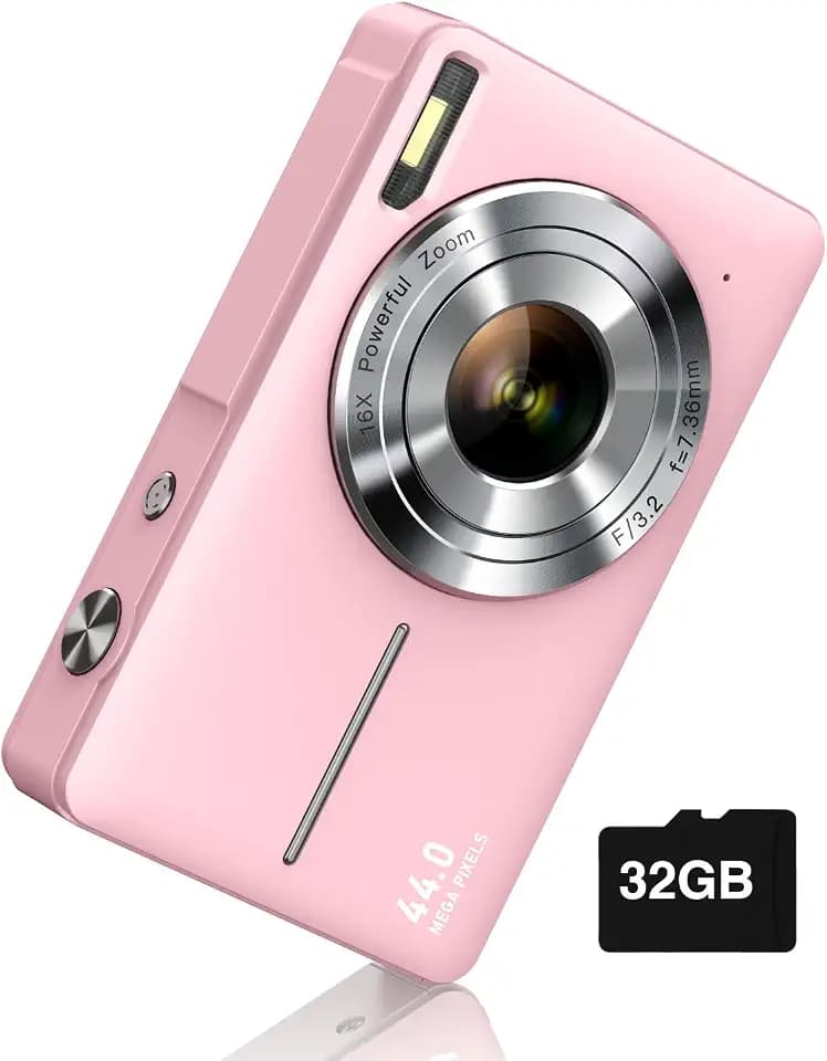 Camkory Digital Camera FHD 1080P with 32G Card 16X Zoom Easy for Kids Pink
