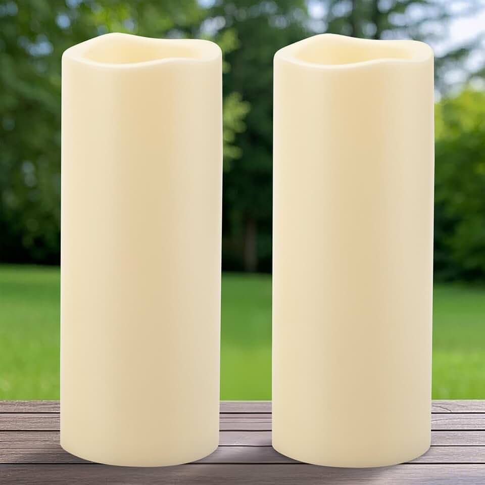 2 Stück 10 x 25,4 cm große LED-Kerzen für außen mit Timer, outdoor wasserdichte flammenlose kerzen, batteriebetriebene Kerzen für draußen, elektrische Stumpenkerze für Laternendekorationen