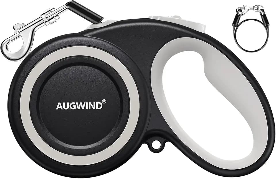 Retractable Dog Leash with Stainless Steel Anti-Chew Cable for Small & Medium Dogs up to 50 lbs | 16 ft Strong Nylon Reflective Tape | Quick Lock System (Medium, White)