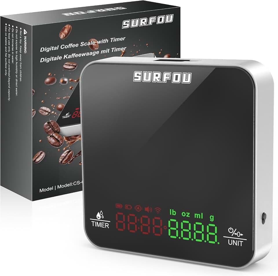 House Mini-Kaffeewaage mit Timer, Wiederaufladbare Espresso & Pour-Over Waage Präzise 2KG/0.1g, Tragbare Digitale Küchenwaage mit Zeitmessung, Feinwaage mit Tara-Funktion