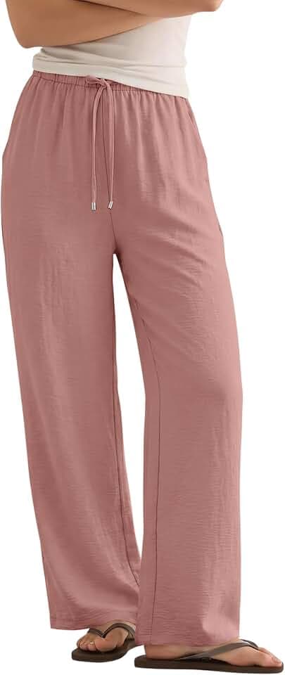 Angerella Womens Wide Leg Pants Palazzo Drawstring Elastic Waist Trousers