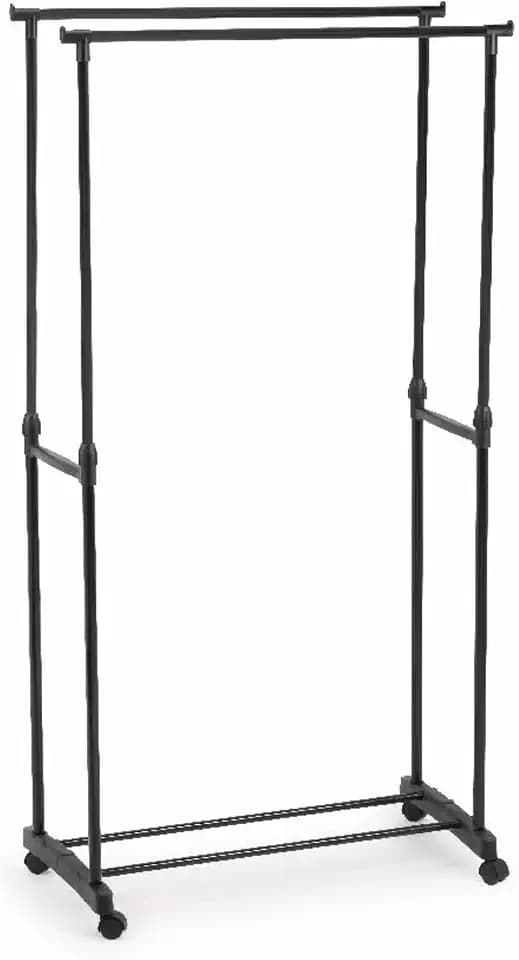 PARENCE.- Doppelter Kleiderständer auf Rädern - Aluminium und Kunststoff - Doppelte Stangen- und Schuhaufbewahrung - Verstellbar bis zu 160 cm