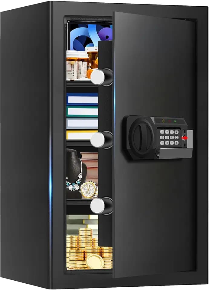 5.1 Cuft Home Safes Water and Fireproof, Large Safety Box Fireproof Waterproof with Electronic Keypad and Spare Key, Fire Proof Safe for Home Documents, Floor Personal Safe for Money Medicine