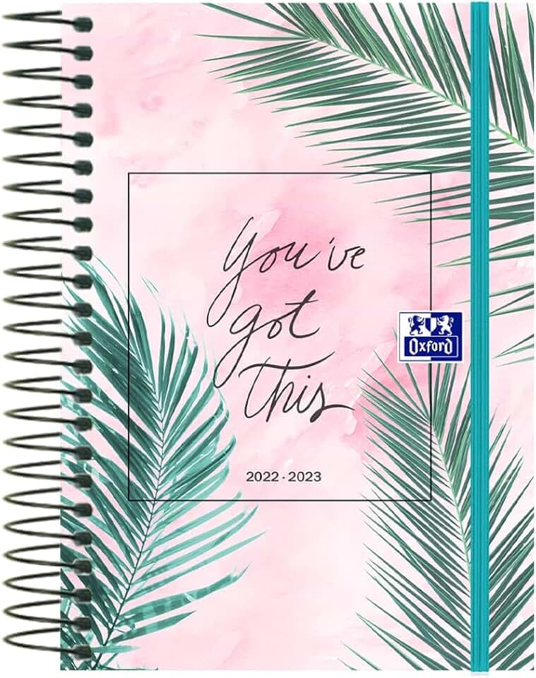 Oxford, Kalender 2022 2023 Tag pro Seite, extra Deckel, 11,8 x 16,8 cm, Spanisch, tropisches Design "You've Got This", 400168383