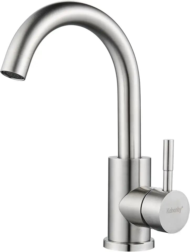 Wet Bar Sink Faucet Single Hole, Brushed Nickel Single Handle Faucet for Kitchen or Bathroom Sink, Modern Stainless Steel Prep Sink Faucet Commercial rv Sink Faucet Laundry Sink Faucet