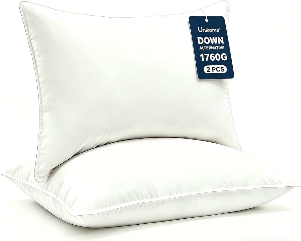 UNIKOME Ultra Soft King Size Pillows Set of 2 - Hotel Collection Luxury 100% Cotton Cover Down Alternative Bed Pillow, Fluffy Pillows for Back, Stomach or Side Sleepers