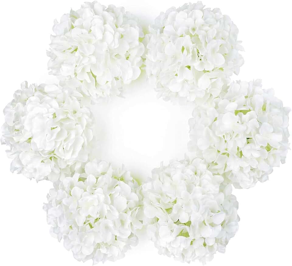 DuHouse Hortensien Kunstblumen, seidenblumen Köpfe, Weiß, 6 Stück