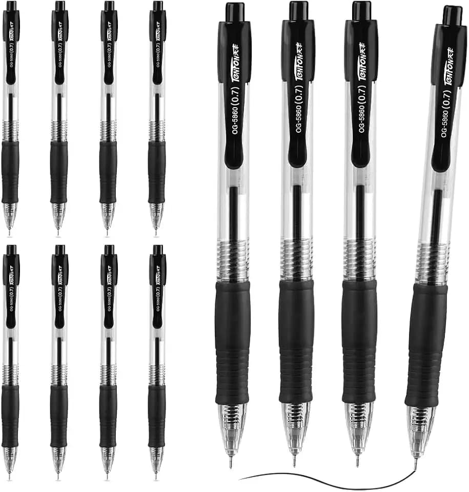OFFCUP Druckkugelschreiber, 12pcs Schwarz Kugelschreiber, Gel Ink Pen 0,7mm