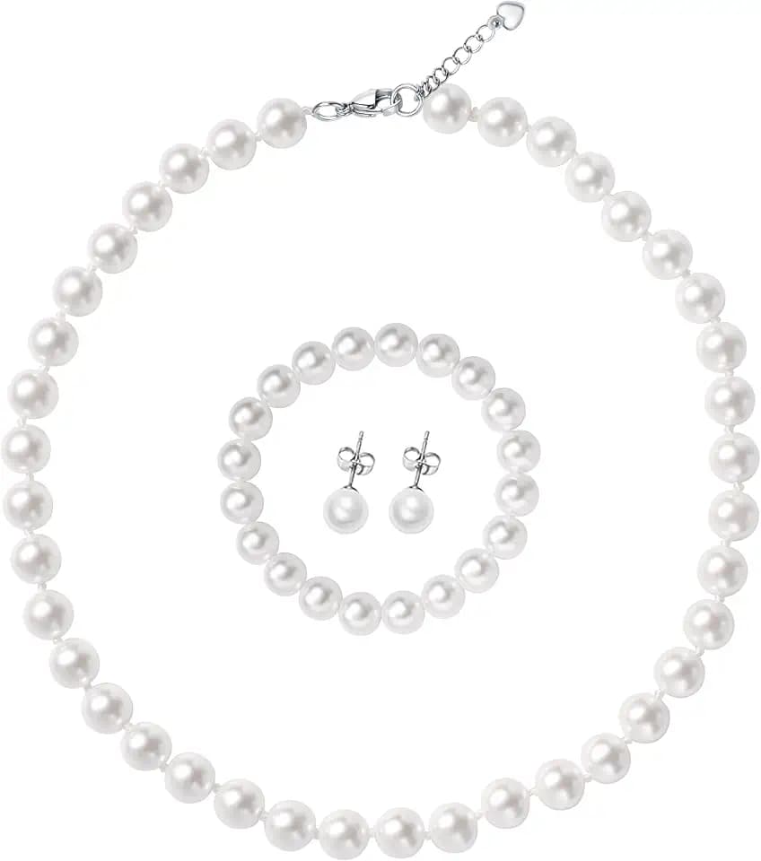 Multicolor Pearl Jewelry Set for Women, Necklace Bracelet Earrings
