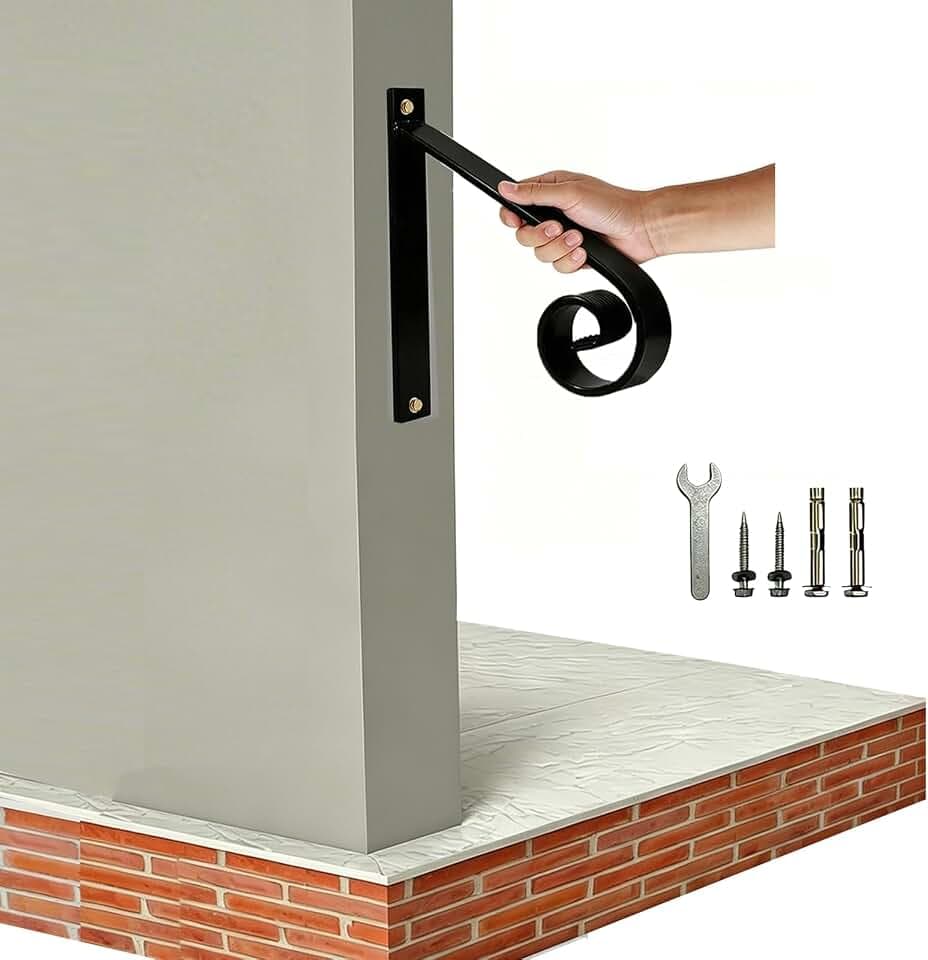 12inch Handrail for Outdoor Steps,1 Step Stair Handrails-Wall Mounted Wrought Iron Hand Railing-Powder Coated Carbon Steel-Metal Art Single Step Handrail-Step Grab Rail for Indoor Outdoor Stair Step