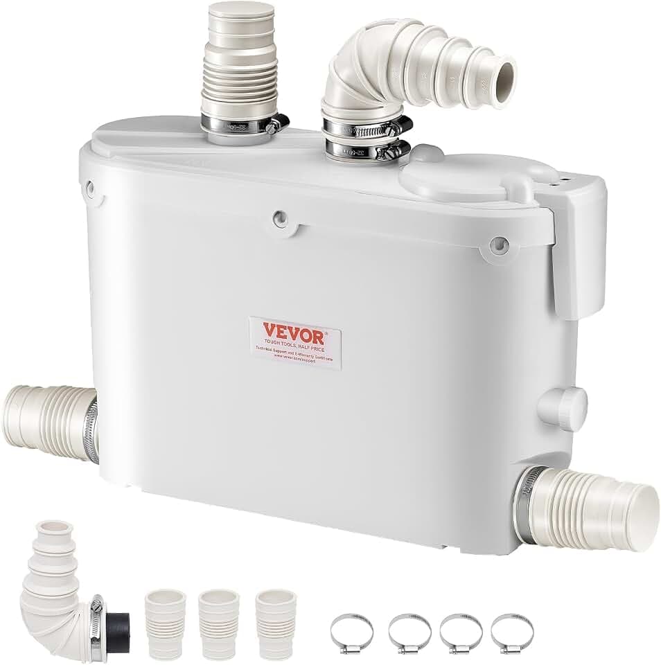 VEVOR Hebeanlage, 500 W, 6600l/h Durchfluss, 8 m Förderhöhe, Schmutzwasserpumpe mit 4 Wassereinlässen, Abwasserhebeanlage für Küche, Keller, Dusche, Waschbecken, Waschküche, Badewanne