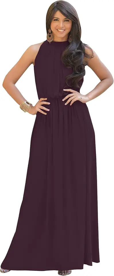 KOH KOH Womens Long Sleeveless Halter Bridesmaid Wedding Guest Maxi Dress