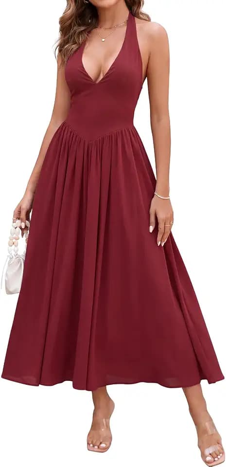 Parthea Women's Gingham Halter Corset Midi Dress