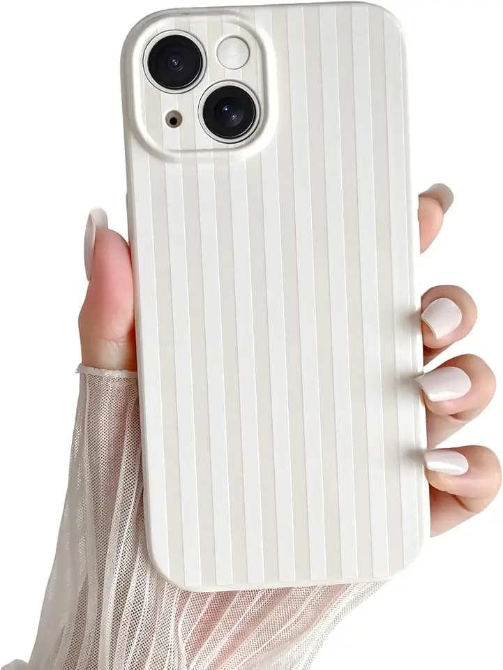 Skyseaco for iPhone 15 Case Cute Aesthetic Striped Phone Case for Women Girl Trendy Soft TPU Slim Shockproof Full Camera Protection Cover, White