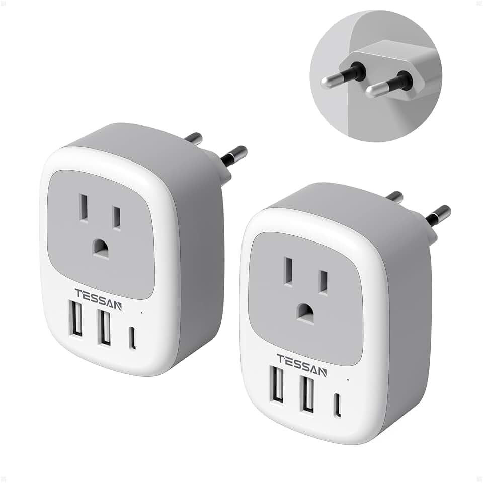 TESSAN 2 Pack European Travel Plug Adapter, US to Europe Plug Adapter