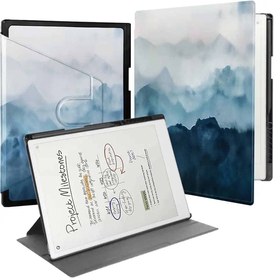 Rotating Case for 11.8" Remarkable Paper Pro Tablet (2024 Released) Lightweight and Hard Back Shell Protective Book Folio Cover,Auto Sleep/Wake,Pen Holder and Pen Tips Box (Misty Mountain)