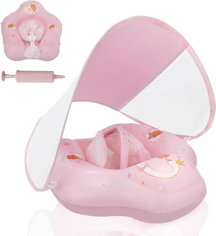 LOOWARTS Baby Pool Float with Canopy and Safety Seat,Infant Swim Float & Pool Float & Baby Water Float & Swimming Floats UPF50+ UV Protection for Kids from 3 to 36 Months.(S:3-12 Month/L:6-36 Month)