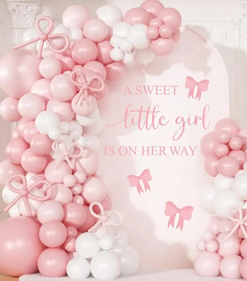 JarThenaAMCS Gender Reveal Party Decal Sign A Sweet Little Girl is On Her Way Wall Stickers Pink Bow Theme Wall Decor for Coquette Baby Shower Balloon Arch Backdrop