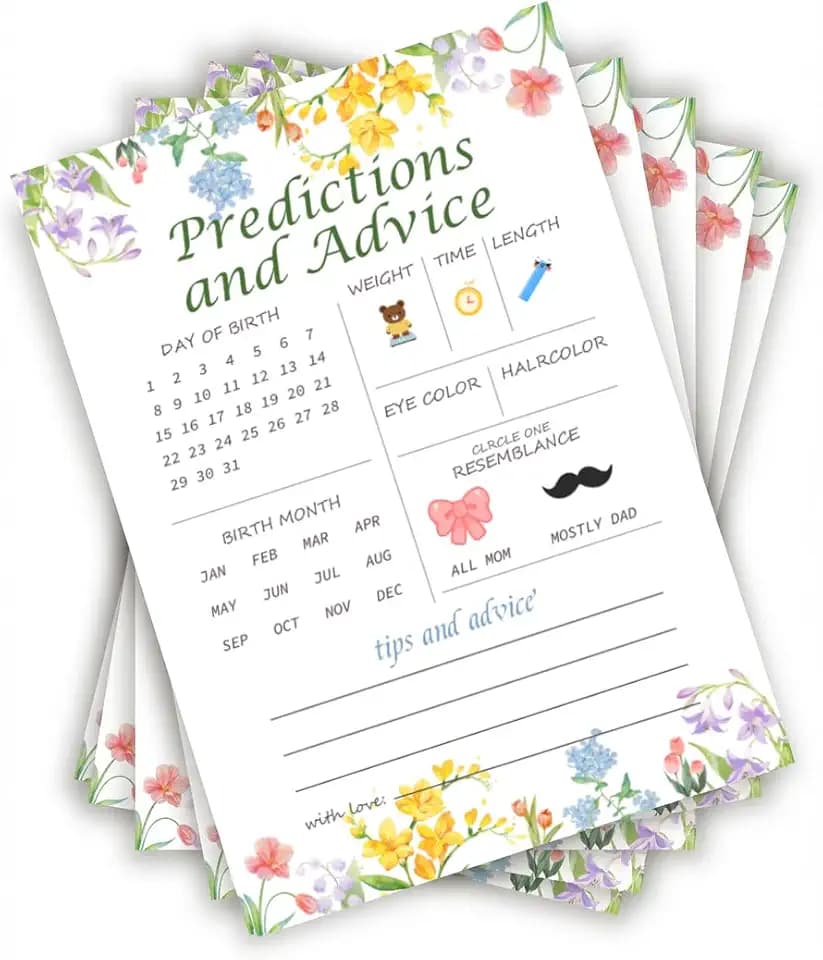 30PCS Wildflower Baby Shower Games, Baby In Bloom Predictions and Advice Game, Gender Reveal Game, Floral Baby Shower Decorations