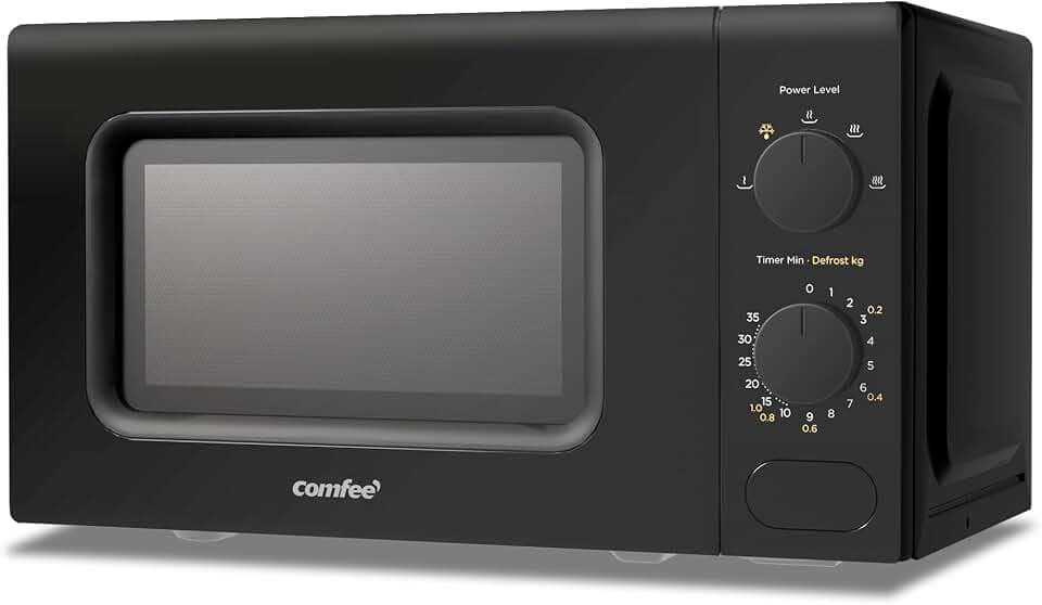 COMFEE' Mikrowelle, Schwarz, 20 Liter, 700 W, 5 Leistungsstufen, Schnellauftaufunktion, manueller Timer, kompaktes Design - CM-M202CC(BK)