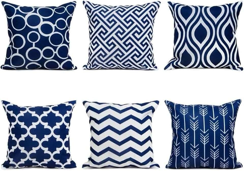 Dekorative Kissenbezug Dekokissen Sofakissen Dunkelblau Kissenbezüge Leinen Kissenhüllen mit Geometrischen Mustern für Sofa Haus Zimmer Auto Deko Zierkissenbezüge 45 x 45 cm,6 er Pack