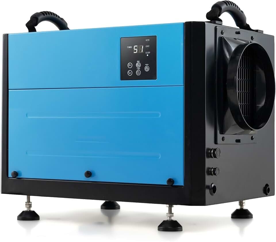 FANTASK Luftentfeuchter mit 3 Modi & 24H Timer, Bautrockner hängend & freistehend 2in1, Industrie Trocknungsgerät mit Ablaufschlauch & automatischer Abtauung (Blau,20-58 L/Tag)
