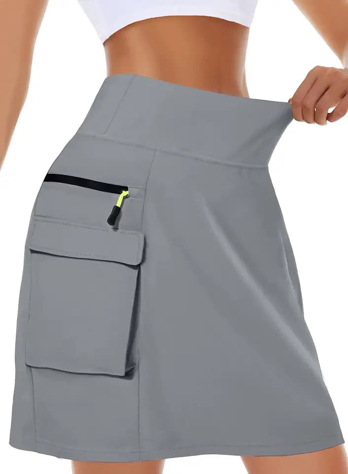 Kimmery Schnell trocknender Cargo-Rock für Damen, mit 5 Taschen, hohe Taille, Golfröcke für lässiges Wandern