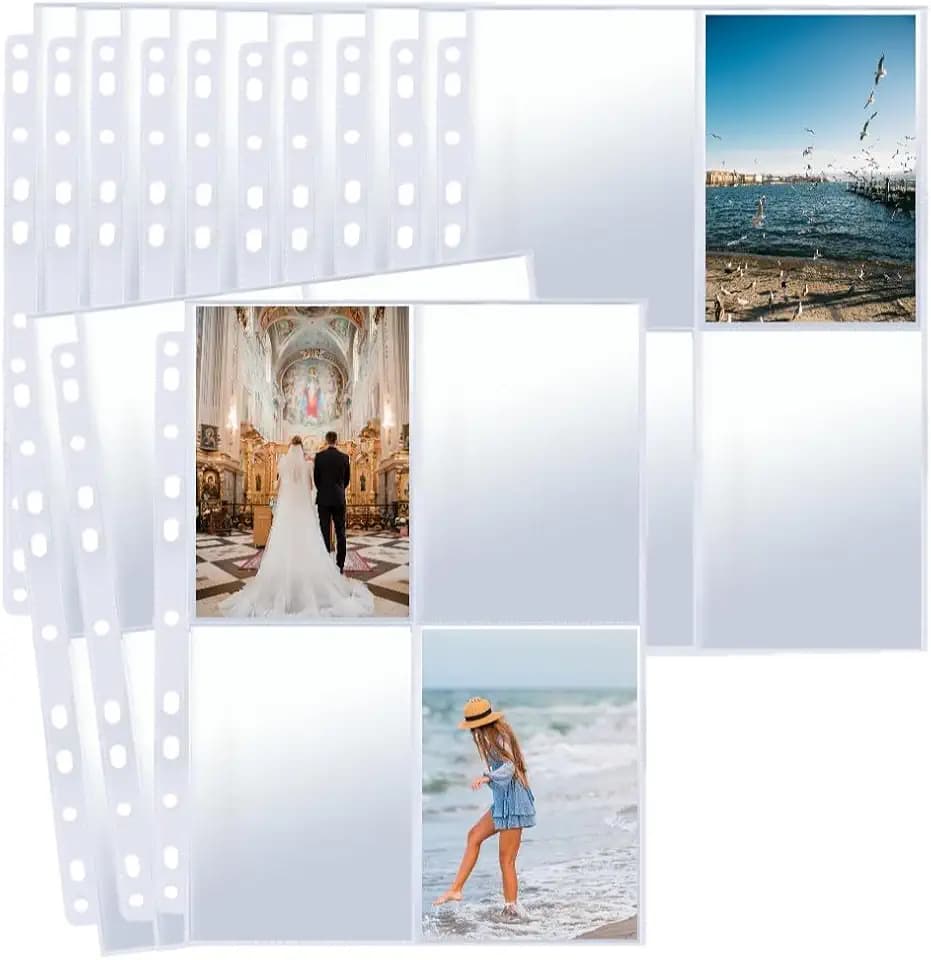 30 Stück Transparente Postkartenhüllen, mit 11-Loch-Lochung, Doppelseitiger Fotoalbum Nachfüllseiten, Foto Schutzfunktion, für 2/3/4 Ringordner, Beidseitige 4-Fächer-Hüllen (10,3x14,3 cm)