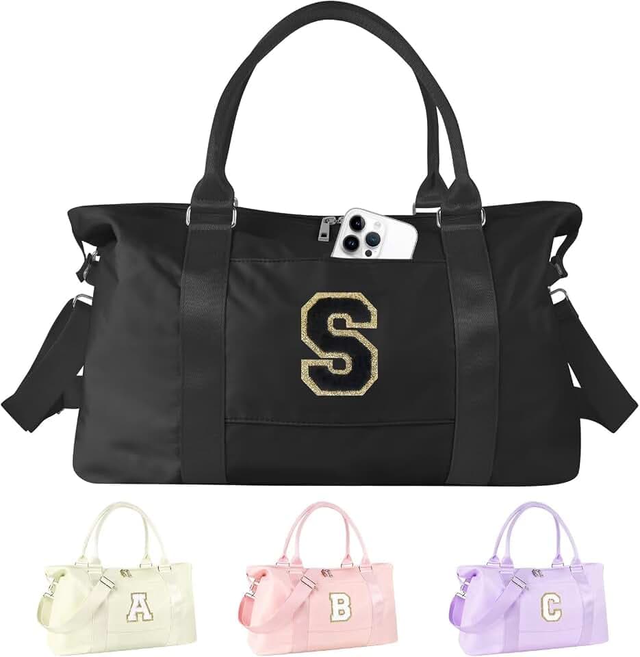 Dance Gym Duffel Bag for Teen Girls,Personalized Initial Travel Weekender Bag,Overnight Carry On Duffle for Women,Sports Travel Cheer Bag,Monogram Graduation Birthday Gifts for Tween Preppy(black-S)