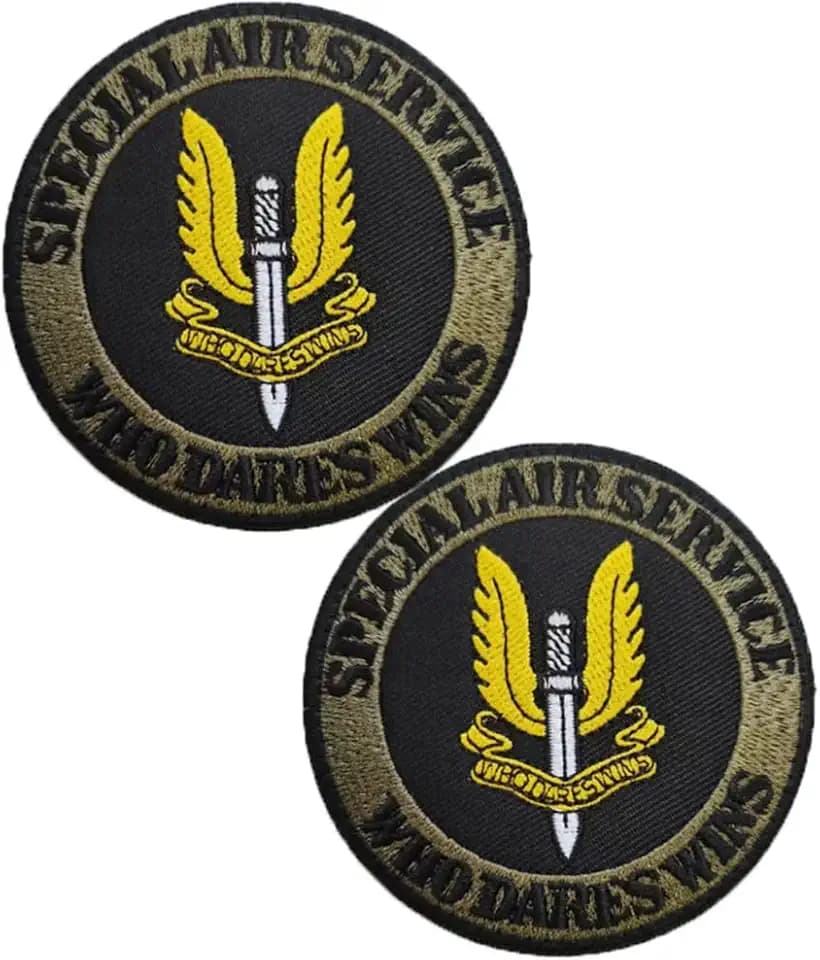 Special Air Service Insignia Who Dare Wins SAS Patch Hook and Loop Tactical Morale Applique Fastener Military Embroidered Patch 2Pcs (Color 1)