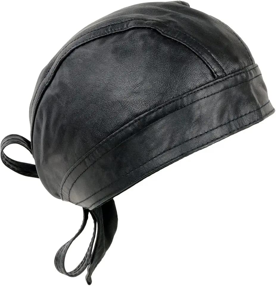 Milwaukee Leather SH319 Unisex Black Leather Skull Cap - One Size Fits Most