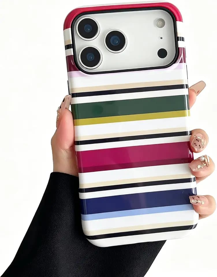 for iPhone 17 Pro Max Case Cute Black Colorful Striped Phone Case